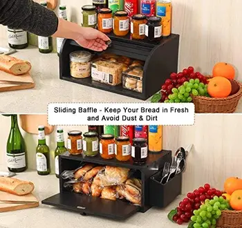Хлебница для кухонной стойки Контейнер для хранения хлеба с рулетом Dobule Layer Roll Top с Корзинкой для столового серебра - Можно использовать как 2 Отдельных вида выпечки.