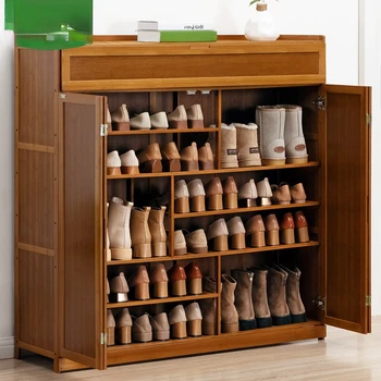 Шкаф для обуви, домашняя дверца, пылезащитная простая полка для обуви, многослойный экономичный стеллаж для обуви из нетвердой древесины, полка для обуви в общежитии