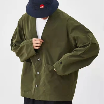 Япония, Многокарманное Свободное Водонепроницаемое Пальто-кардиган, Даосский Халат с длинным рукавом, Негабаритная Военная зеленая куртка в стиле Амекадзи