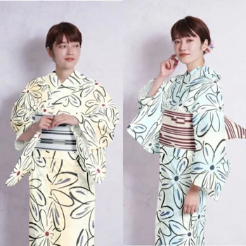 Японское Кимоно Женское Юката из чистого хлопка, Традиционный стиль, длина 163 см, удобное и дышащее