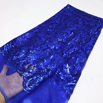 NI.AI Африканское Тюлевое Кружево с синими блестками Roal 2022, Новейшие Нигерийские Тюлевые Кружевные ткани с блестками, 5 Ярдов французского сетчатого кружева для пошива платья