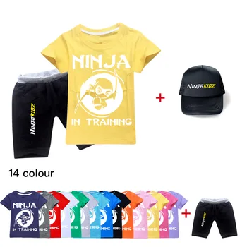 Ninja Kidz/Детская Летняя футболка с короткими рукавами и героями мультфильмов + шорты, Джинсовый комплект, детская Пижама, Детские Слиперы, одежда для сна