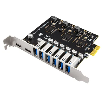 USB 3,2 Карта PCIe X1 к USB Gen1 5 Гбит/с 8 портов (6 USB A + 2 Type C) Чип VL805 + NEC720210 Конвертер Адаптер расширения PCIE разветвитель