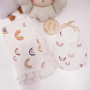 XXFE, 2 предмета, Муслиновая Пеленка для младенцев, набор Слюнявчиков для кормления, Детское Одеяло