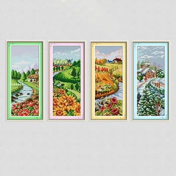 Весенне летний осенний и зимний сезоны садовый пейзаж с рисунком, напечатанный на холсте DMC 11CT 14CT Китайский набор для вышивания крестиком