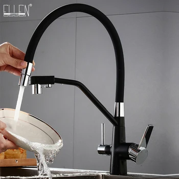 Кухонный кран ELLEN Filter с краном для питьевой воды, Кухонный смеситель для горячей и холодной Воды, Черные смесители для раковины ELK9149