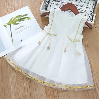 Летнее Милое платье Принцессы для девочек, Детская одежда из белого тюля без рукавов, Детский Праздничный костюм-пачка на Пасху