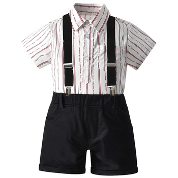 Летняя одежда для малышей из 3 предметов, Модная хлопковая футболка в полоску для джентльмена + Шорты + бретельки, Комплекты одежды для маленьких мальчиков, Детская одежда BC2363-1