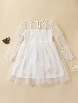 Платье с цветочным принтом и рюшами для девочек Winkinlin - стильное сетчатое прозрачное платье принцессы с круглым вырезом для маленьких девочек, идеально подходящее для