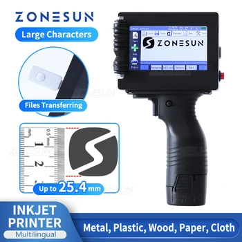 Ручной Струйный принтер ZONESUN Портативный QR-Штрих-код Дата Серийный номер Логотип Многоязычный Цифровой 2-25,4 мм ZS-HIP254