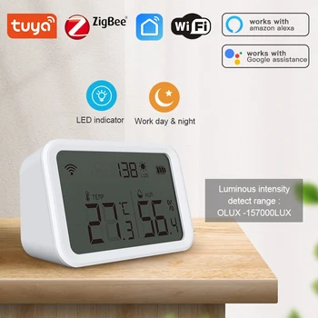 Светодиодный экран с интеллектуальным датчиком температуры и влажности Tuya WiFi ZigBee Работает с Alexa Google Home