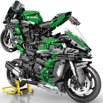 Технические Зеленые Мотоциклетные строительные блоки 1: 5, Высокотехнологичный городской мотоцикл, Кирпичи, модель Автомобиля, игрушки для детей, подарки на День рождения MOC